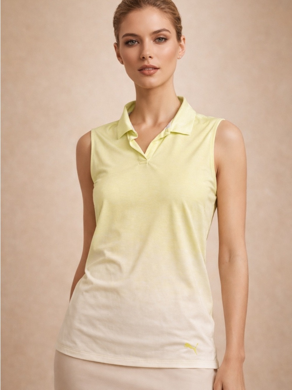 Puma Women's Sleeveless Polo Tank - Pale Yellow to Cream Ombre